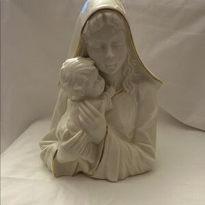 Mikasa Madonna and child White and Gold Porcelain Sculpture